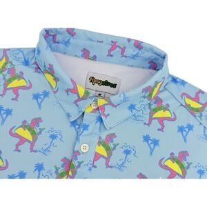 Tipsy Elves Tacosaurus Golf Polo Men 4XL Blue Tropical Dino Print Stretch
